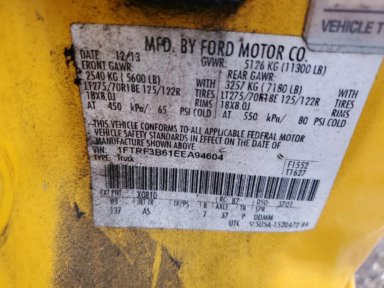 2014 Ford F350 Super Duty Utility / Service Truck VIN: 1FTRF3B61EEA94604 Lot: 87122685