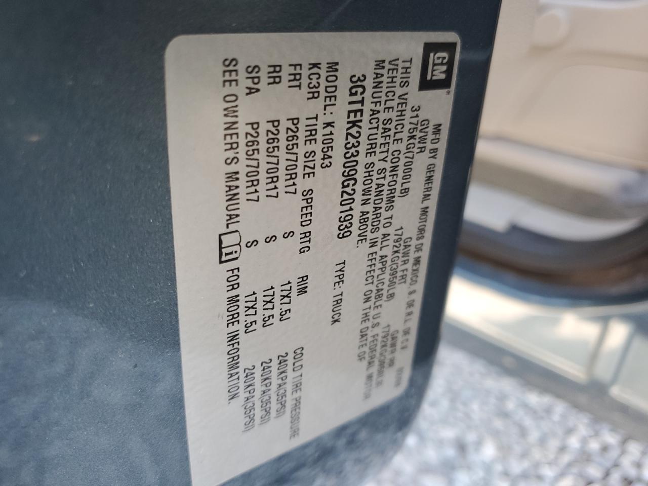 2009 GMC Sierra K1500 Sle VIN: 3GTEK23309G201939 Lot: 81213935