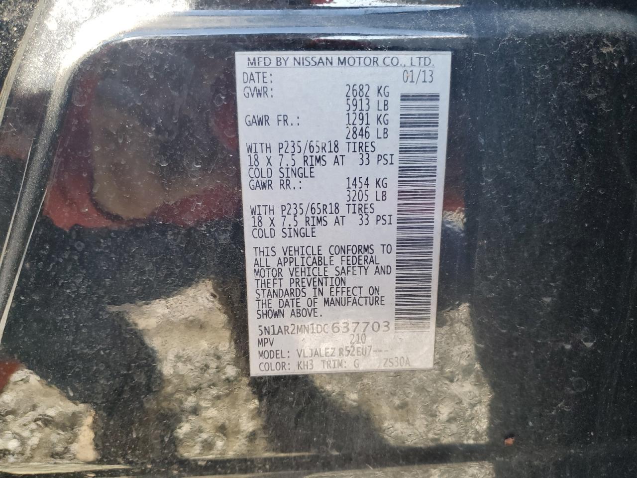 2013 Nissan Pathfinder S VIN: 5N1AR2MN1DC637703 Lot: 85499185