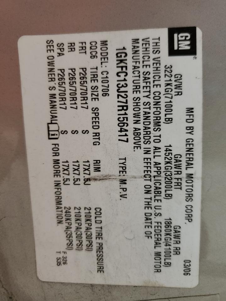 2007 GMC Yukon VIN: 1GKFC13J27R156417 Lot: 85286725