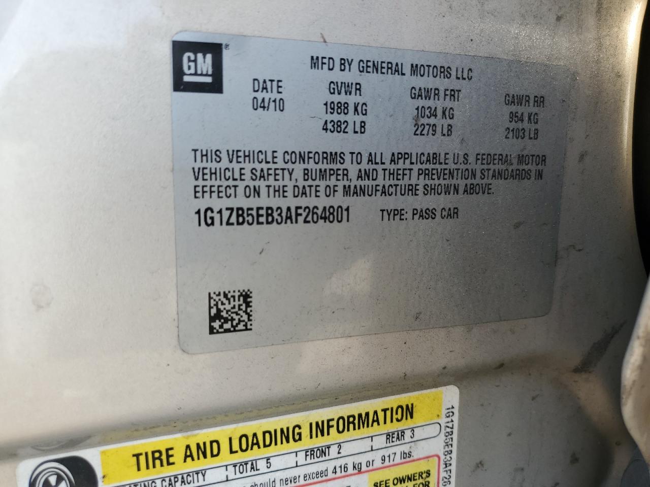 2010 Chevrolet Malibu Ls VIN: 1G1ZB5EB3AF264801 Lot: 85134245