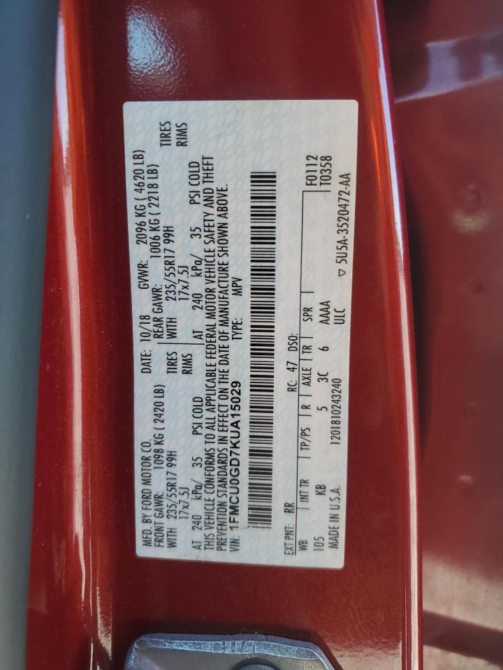 2019 Ford Escape Se VIN: 1FMCU0GD7KUA15029 Lot: 86439525