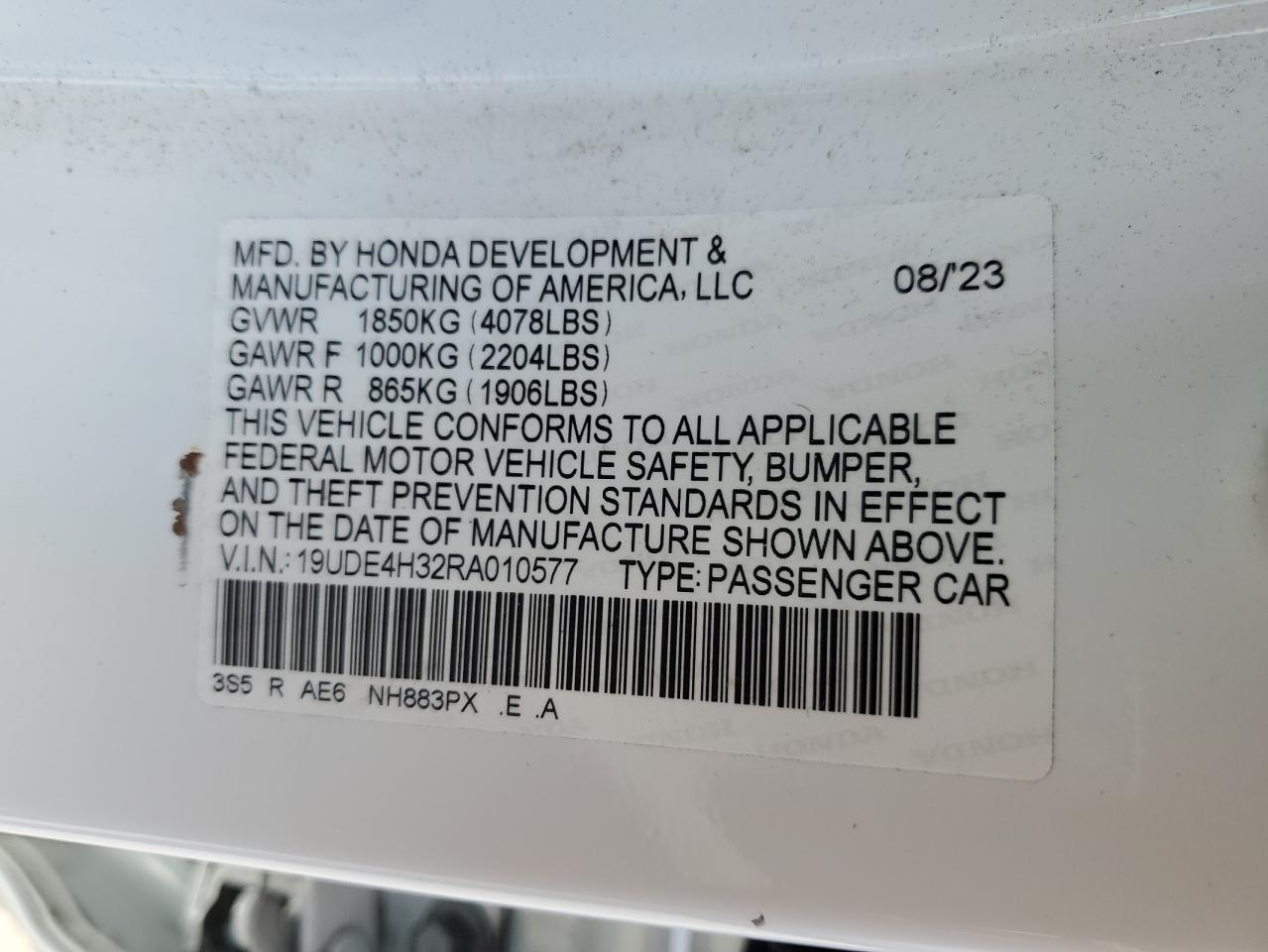 2024 Acura Integra A-Spec VIN: 19UDE4H32RA010577 Lot: 84860475