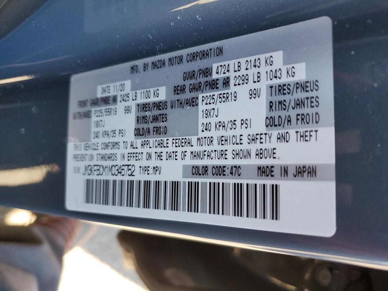 2021 Mazda Cx-5 Touring VIN: JM3KFBCM1M0346752 Lot: 89644385