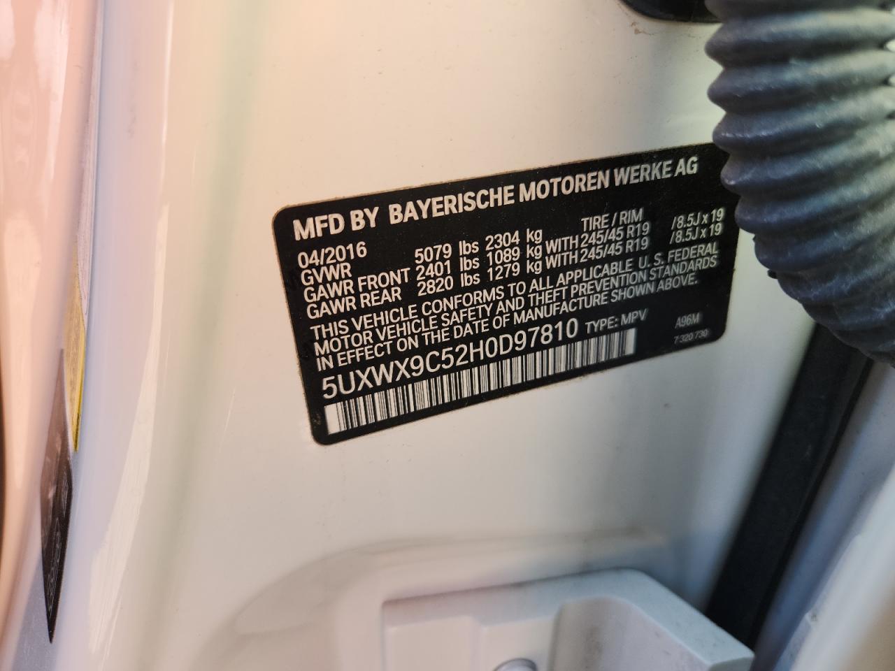 2017 BMW X3 xDrive28I VIN: 5UXWX9C52H0D97810 Lot: 84275855