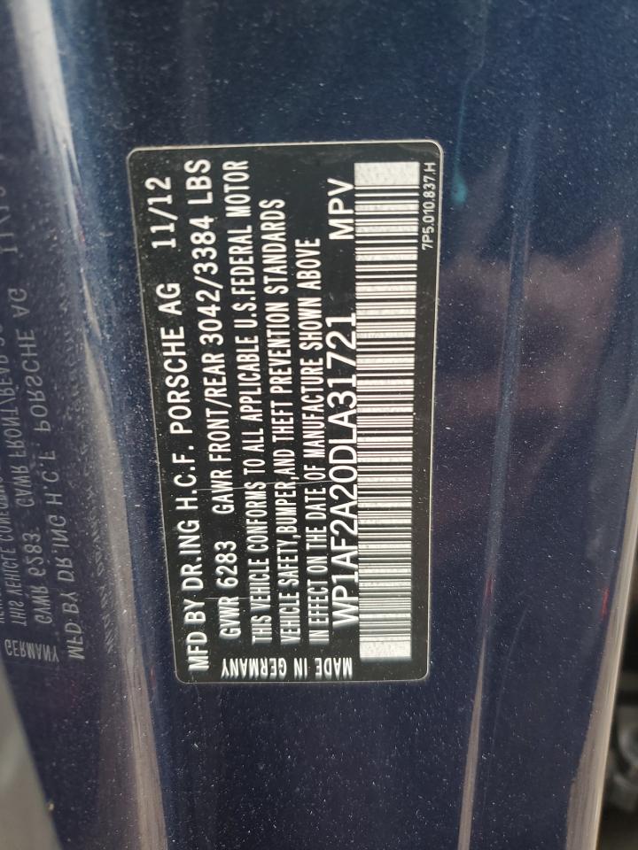 2013 Porsche Cayenne VIN: WP1AF2A20DLA31721 Lot: 82729535