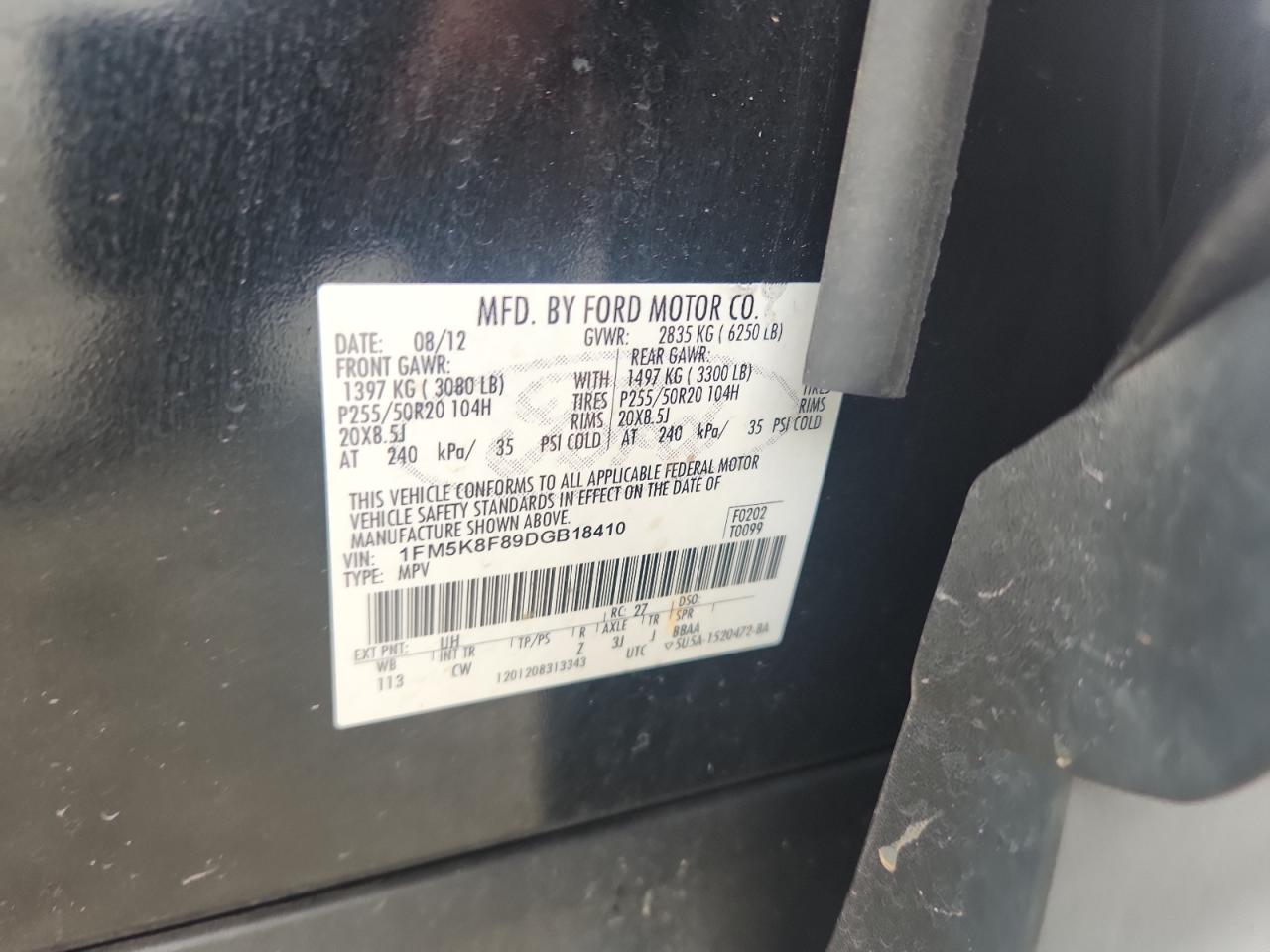 2013 Ford Explorer Limited VIN: 1FM5K8F89DGB18410 Lot: 82289285