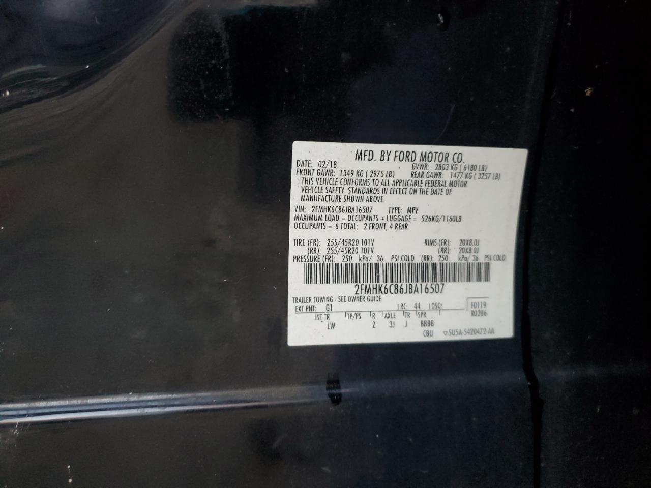 2018 Ford Flex Sel VIN: 2FMHK6C86JBA16507 Lot: 91044845