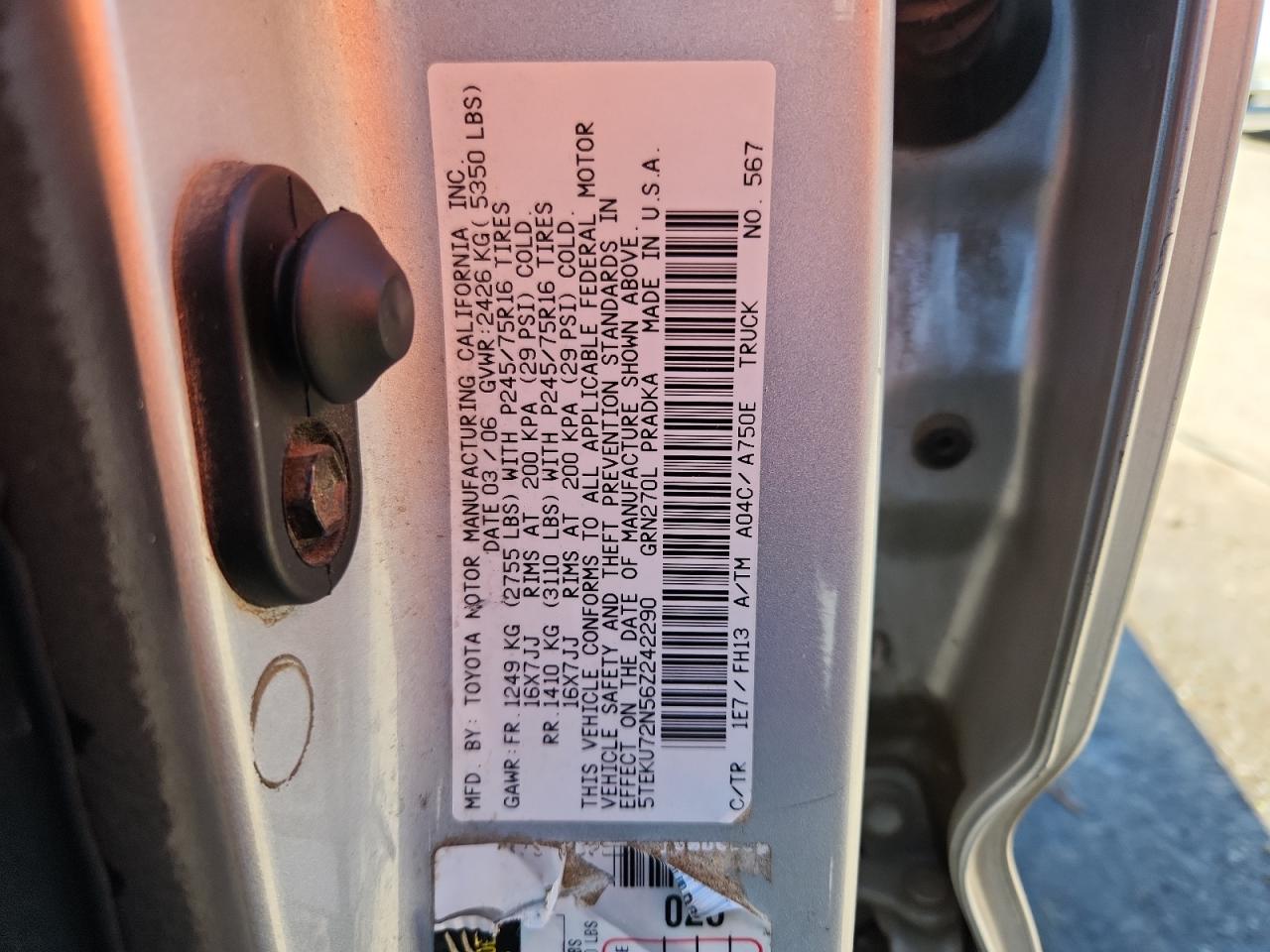 2006 Toyota Tacoma Double Cab Prerunner Long Bed VIN: 5TEKU72N56Z242290 Lot: 84805545