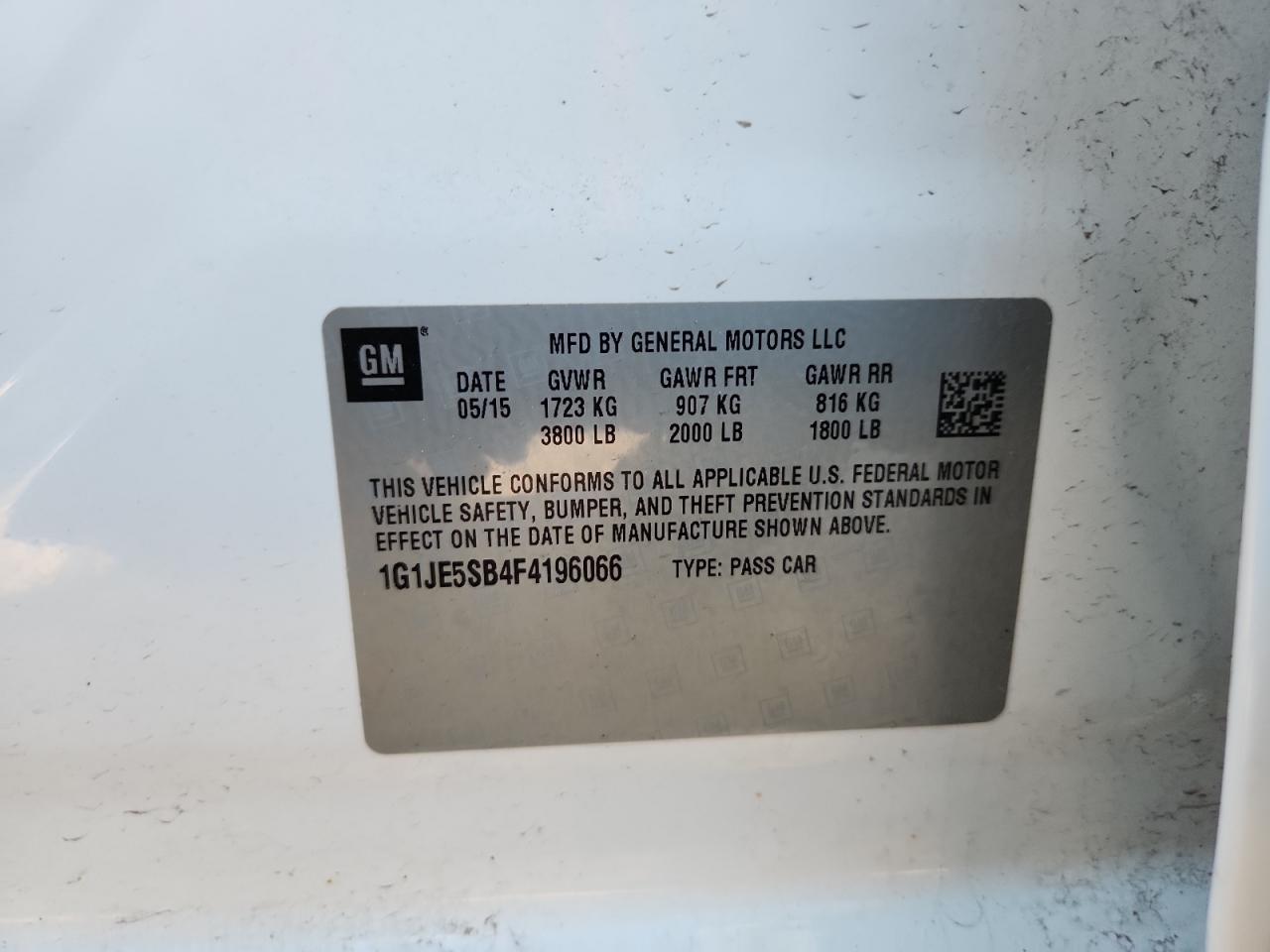 2015 Chevrolet Sonic Ltz VIN: 1G1JE5SB4F4196066 Lot: 82400475