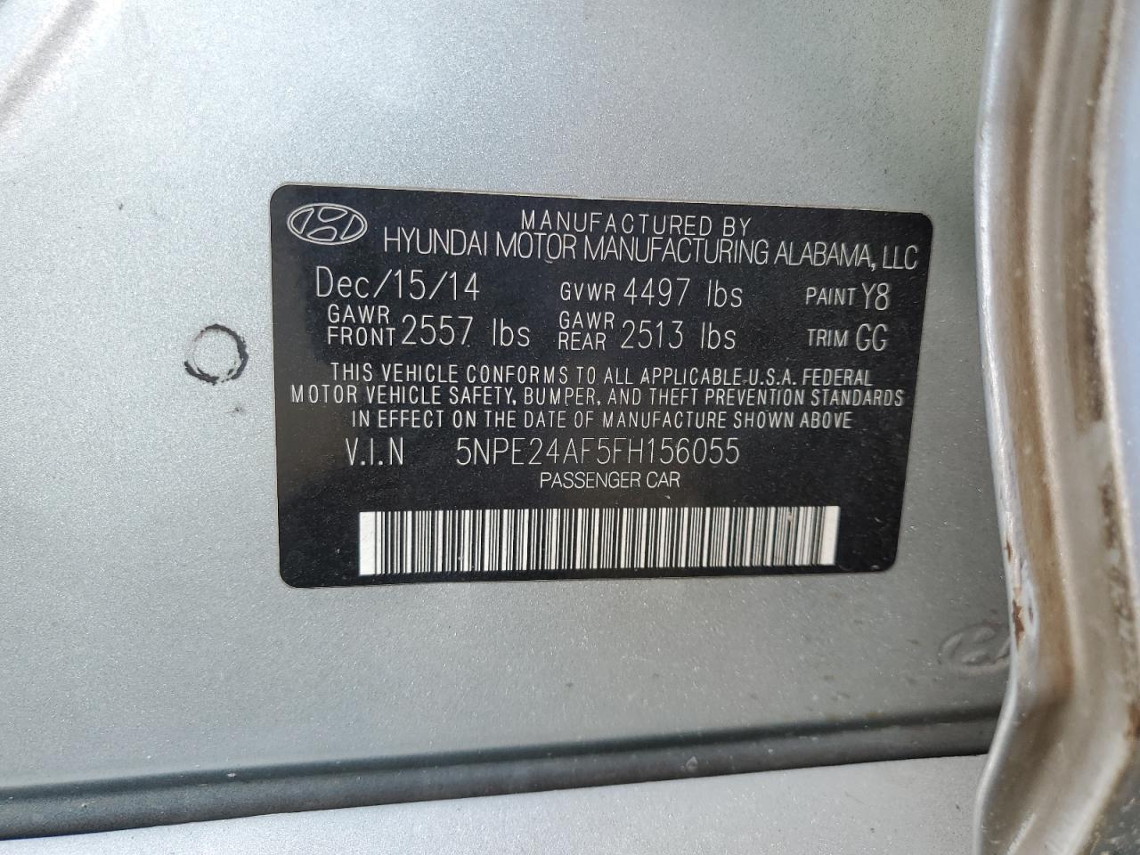 2015 Hyundai Sonata Se VIN: 5NPE24AF5FH156055 Lot: 82364145