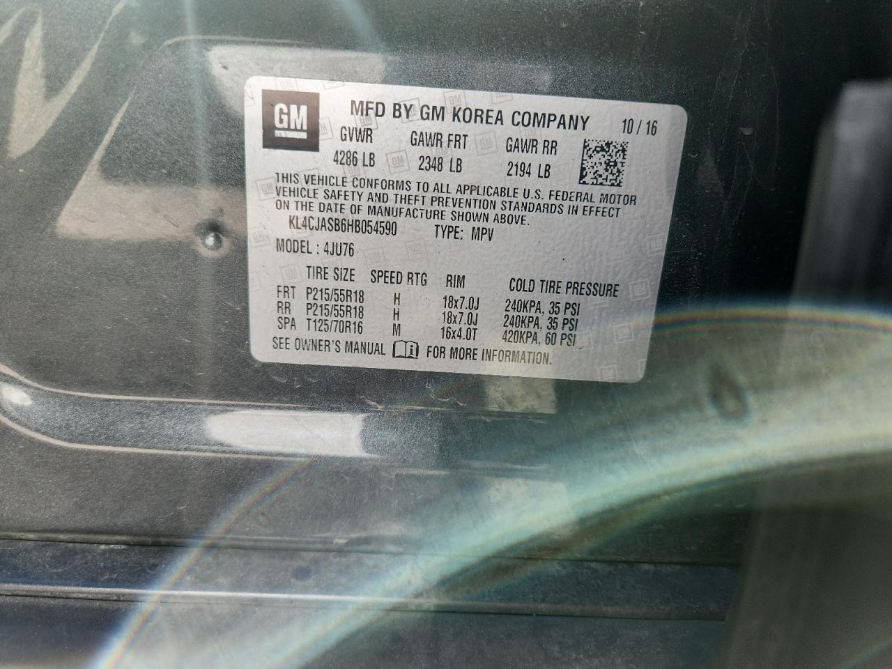 2017 Buick Encore Preferred VIN: KL4CJASB6HB054590 Lot: 82226225