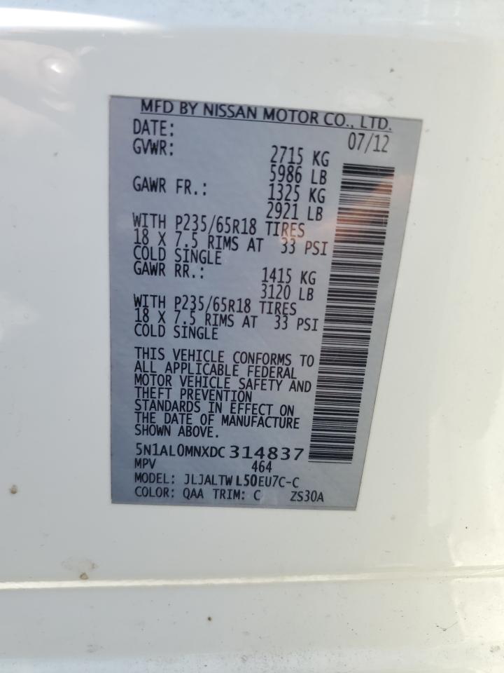 2013 Infiniti Jx35 VIN: 5N1AL0MNXDC314837 Lot: 87203425