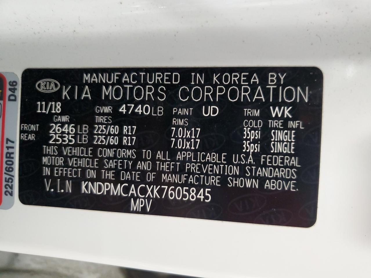 2019 Kia Sportage Lx VIN: KNDPMCACXK7605845 Lot: 84458825