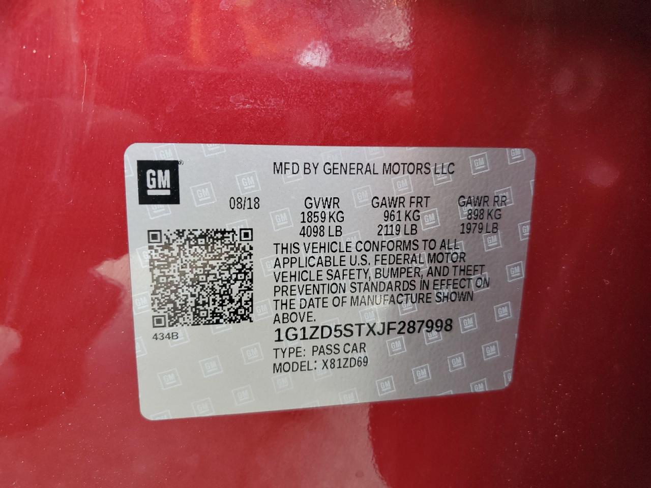 2018 Chevrolet Malibu Lt VIN: 1G1ZD5STXJF287998 Lot: 84705055