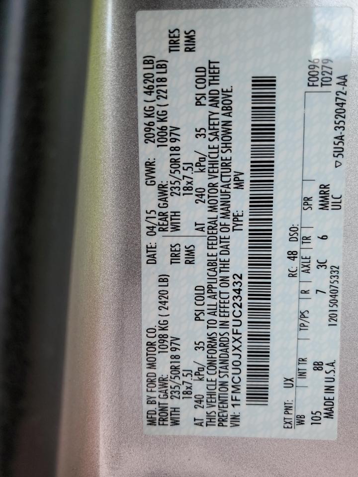 2015 Ford Escape Titanium VIN: 1FMCU0JXXFUC23432 Lot: 85747065