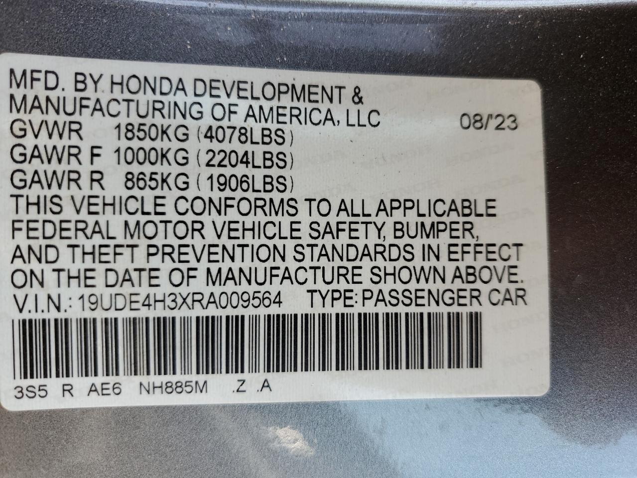 2024 Acura Integra A-Spec VIN: 19UDE4H3XRA009564 Lot: 86874535
