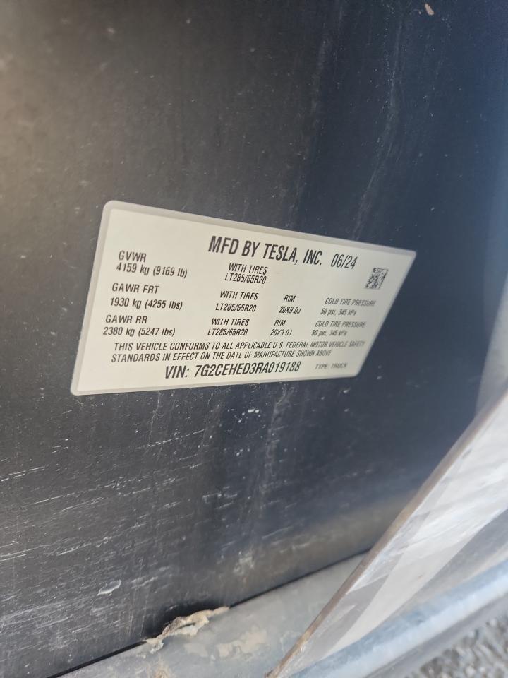 2024 Tesla Cybertruck VIN: 7G2CEHED3RA019188 Lot: 86460935