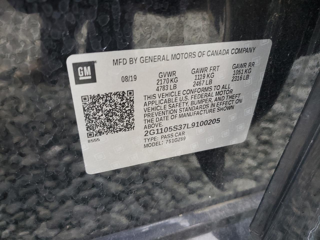 2020 Chevrolet Impala Premier VIN: 2G1105S37L9100205 Lot: 81893645