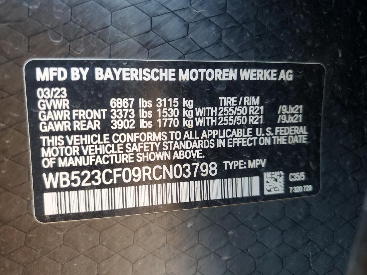 2024 BMW Ix xDrive50 VIN: WB523CF09RCN03798 Lot: 90574635