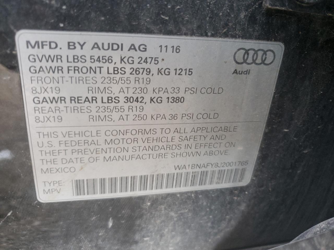 2018 Audi Q5 2.0T Pr VIN: WA1BNAFY8J2001765 Lot: 82303295