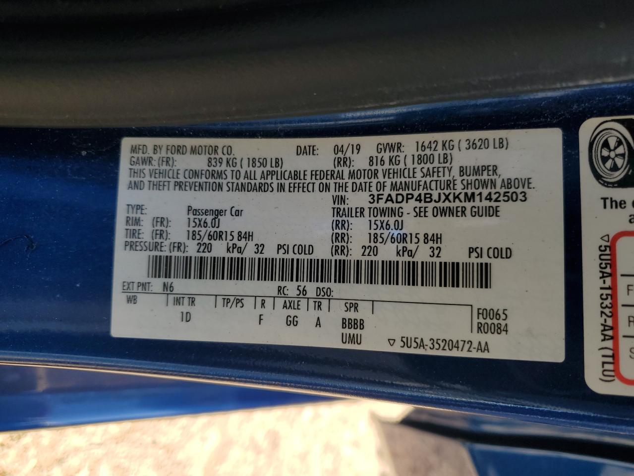 2019 Ford Fiesta Se VIN: 3FADP4BJXKM142503 Lot: 90505105