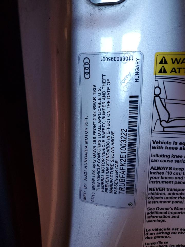 2014 Audi Tt Premium Plus VIN: TRUBFAFK2E1003222 Lot: 86283725