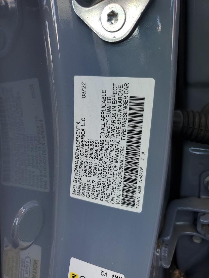 2022 Honda Accord Hybrid Sport VIN: 1HGCV3F26NA017784 Lot: 81981455