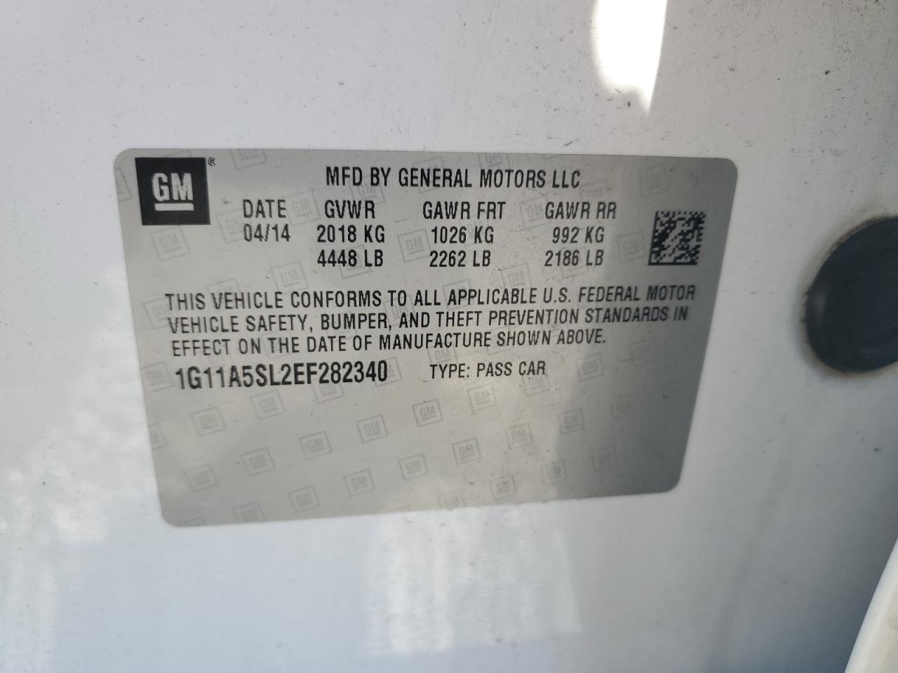 2014 Chevrolet Malibu Ls VIN: 1G11A5SL2EF282340 Lot: 85123275