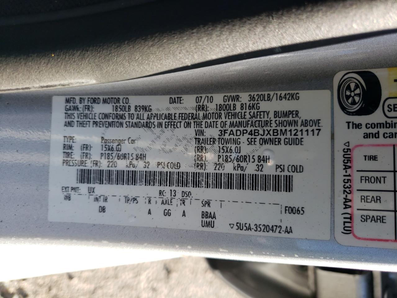 2011 Ford Fiesta Se VIN: 3FADP4BJXBM121117 Lot: 90791325