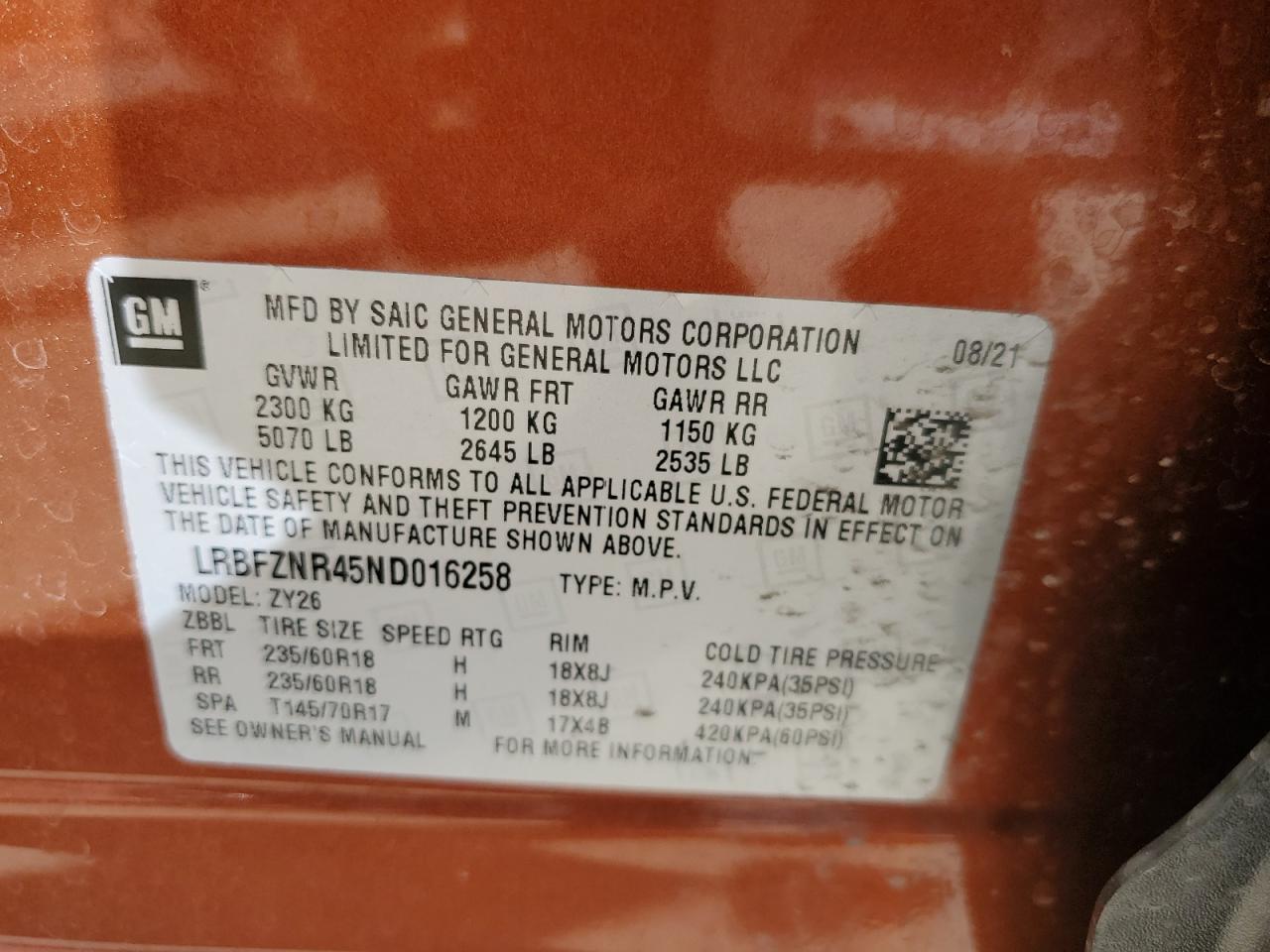 2022 Buick Envision Essence VIN: LRBFZNR45ND016258 Lot: 84762155