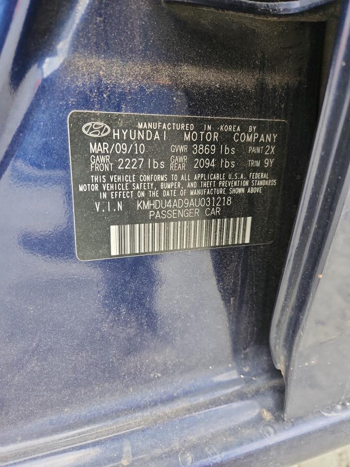 2010 Hyundai Elantra Blue VIN: KMHDU4AD9AU031218 Lot: 85120435