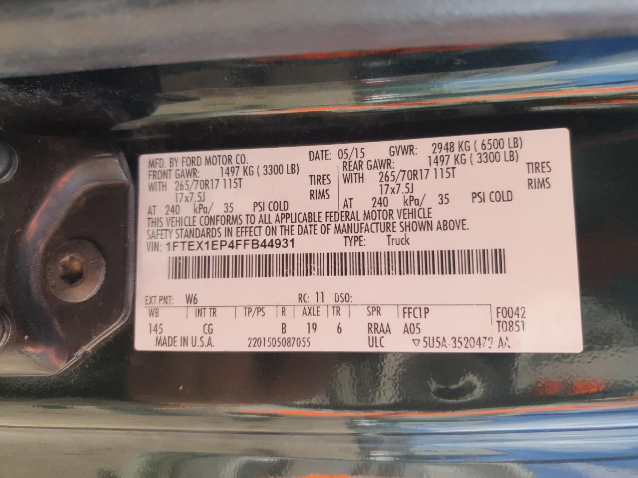 2015 Ford F150 Super Cab VIN: 1FTEX1EP4FFB44931 Lot: 90597975