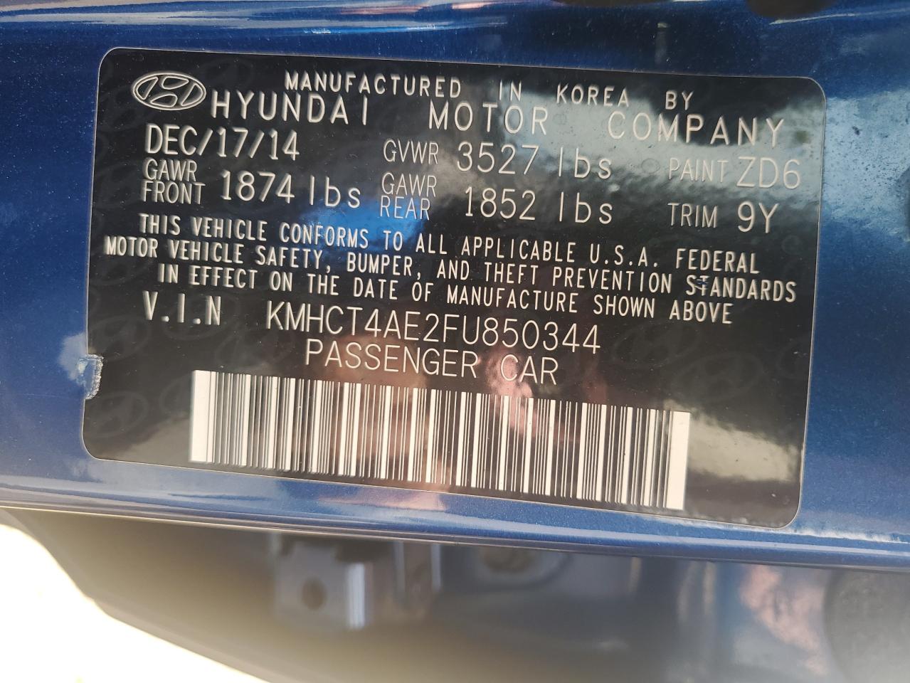 2015 Hyundai Accent Gls VIN: KMHCT4AE2FU850344 Lot: 85292695