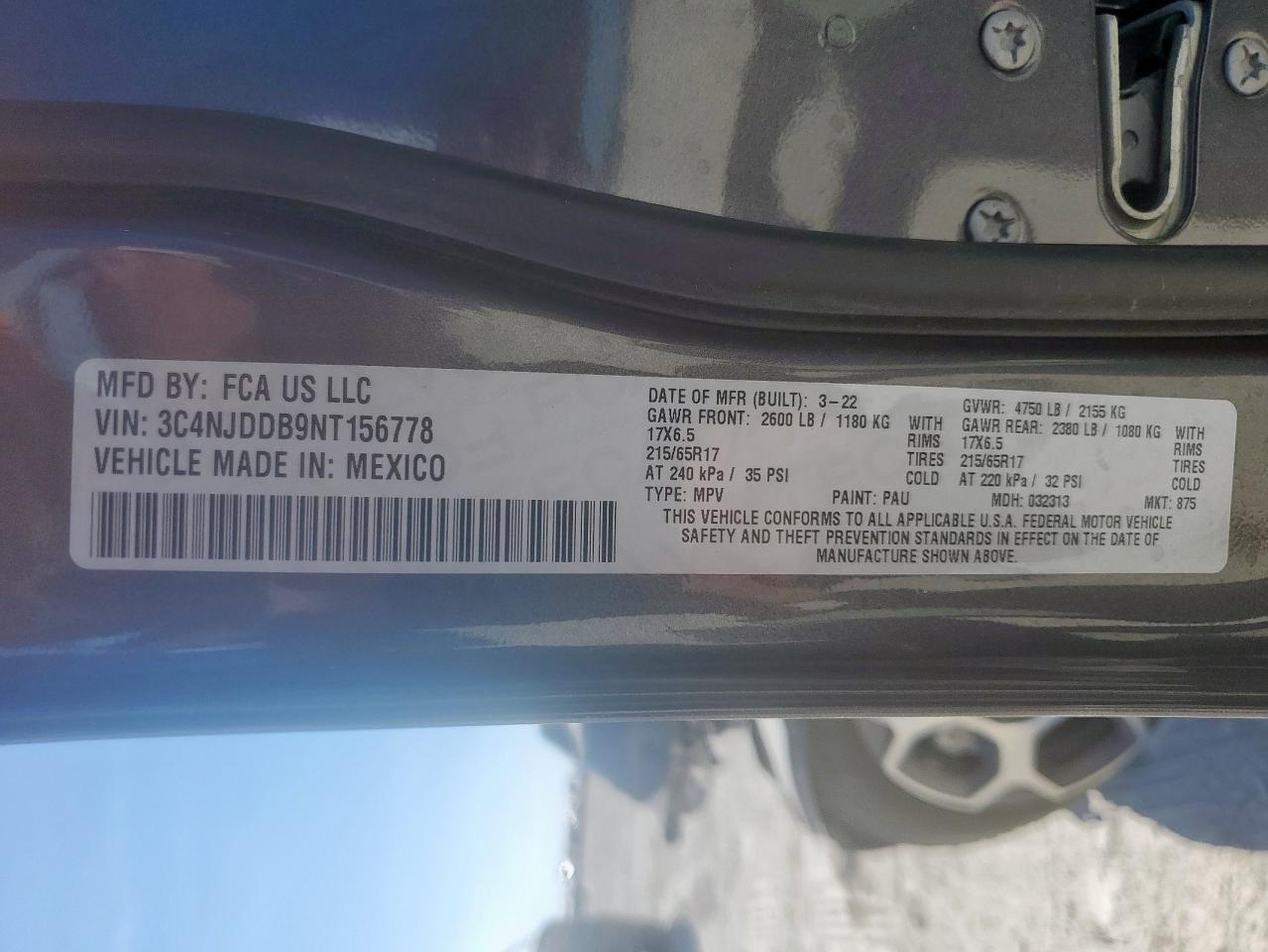 2022 Jeep Compass Trailhawk VIN: 3C4NJDDB9NT156778 Lot: 86523495