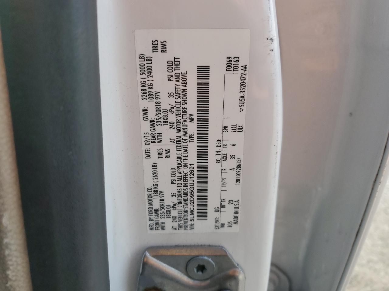 2016 Lincoln Mkc Select VIN: 5LMCJ2D95GUJ12691 Lot: 90221435