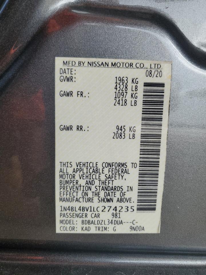 2020 Nissan Altima S VIN: 1N4BL4BV1LC274235 Lot: 84958365