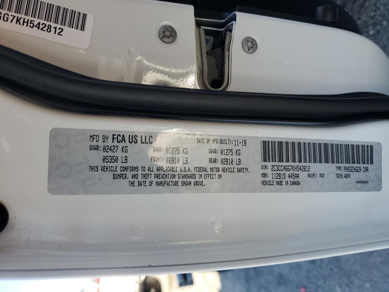 2019 Chrysler 300 S VIN: 2C3CCAGG7KH542812 Lot: 81995905