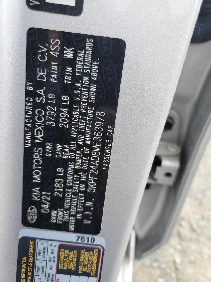 2021 Kia Forte Fe VIN: 3KPF24AD8ME363978 Lot: 84250635