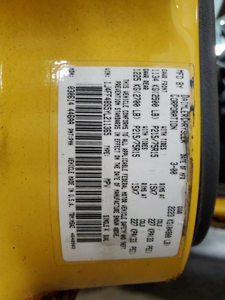 2000 Jeep Cherokee Sport VIN: 1J4FF48S5YL211365 Lot: 89851025