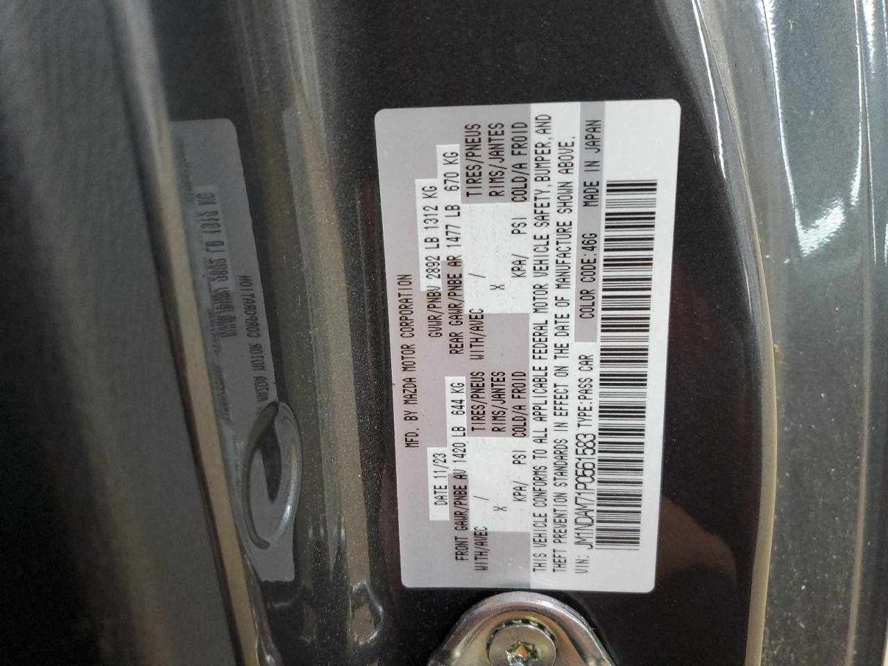 2023 Mazda Mx-5 Miata Grand Touring VIN: JM1NDAM71P0561583 Lot: 85557305