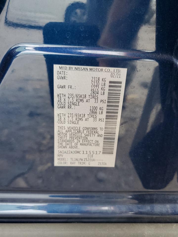 2021 Nissan Murano S VIN: 5N1AZ2AJ0MC115517 Lot: 85114185