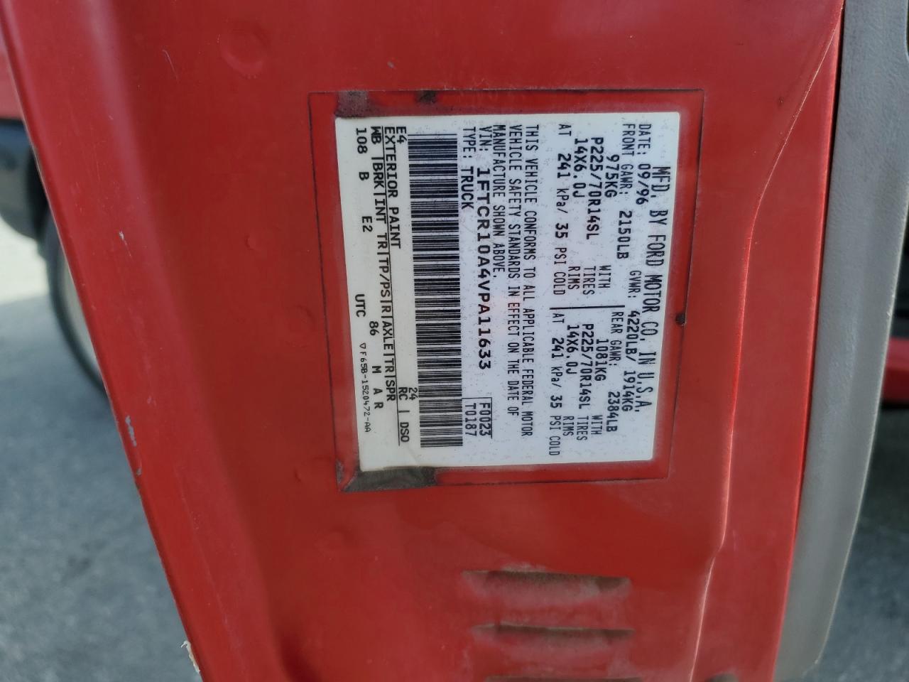 1997 Ford Ranger VIN: 1FTCR10A4VPA11633 Lot: 84795855