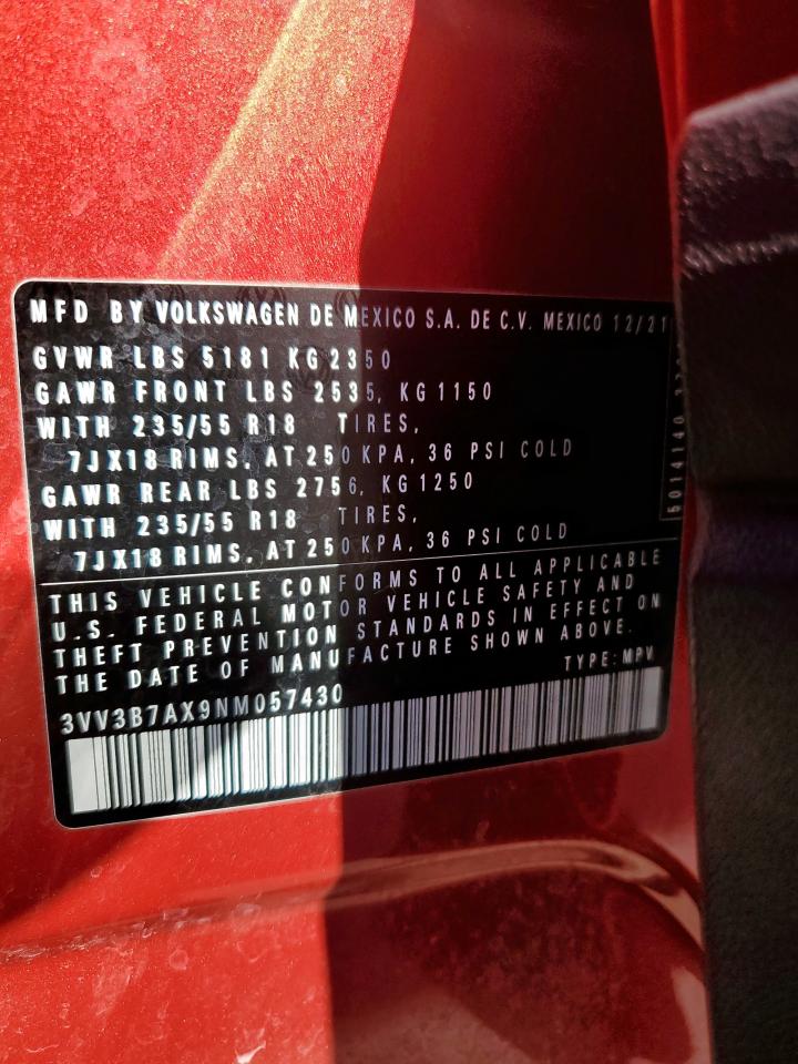 2022 Volkswagen Tiguan Se VIN: 3VV3B7AX9NM057430 Lot: 82296135