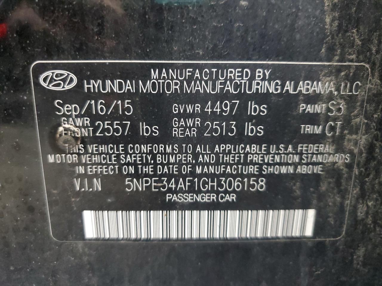 2016 Hyundai Sonata Sport VIN: 5NPE34AF1GH306158 Lot: 85189955