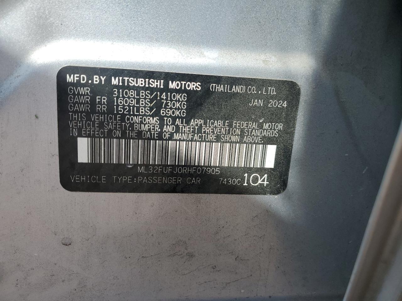 2024 Mitsubishi Mirage G4 Es VIN: ML32FUFJ0RHF07905 Lot: 85705585