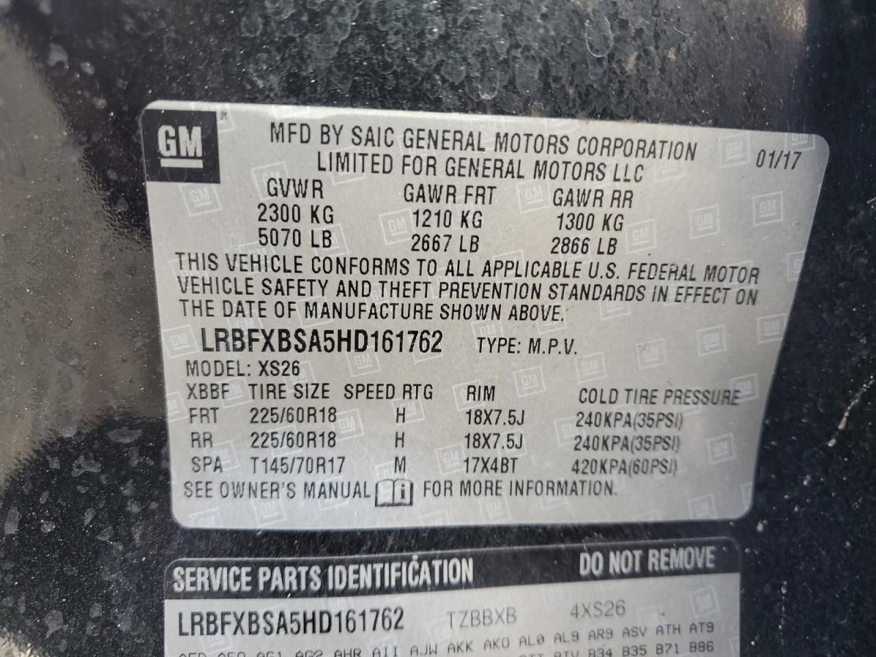 2017 Buick Envision Essence VIN: LRBFXBSA5HD161762 Lot: 85712975