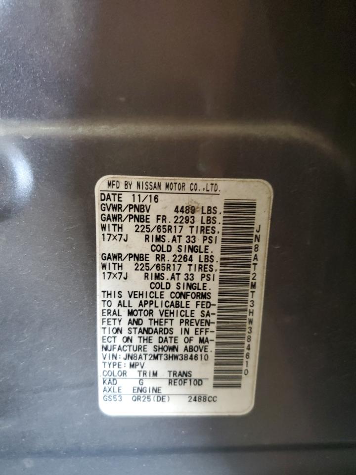 2017 Nissan Rogue S VIN: JN8AT2MT3HW384610 Lot: 82123585