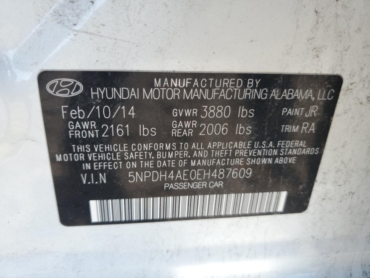 2014 Hyundai Elantra Se VIN: 5NPDH4AE0EH487609 Lot: 86224965