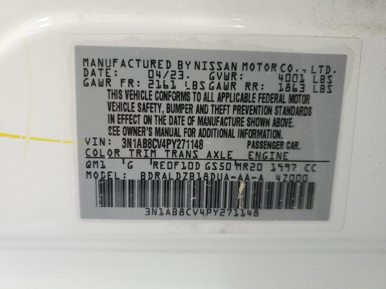 2023 Nissan Sentra Sv VIN: 3N1AB8CV4PY271148 Lot: 85133175